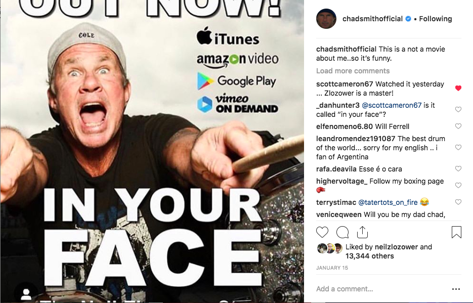 Chad Smith/RHCP Instagram post about IN YOUR FACE - The Neil Zlozower Story